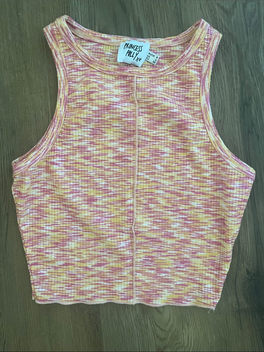 Princess Polly Pink & Yellow Ribbed Tank Crop size 4 small